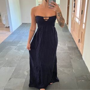 Navy floor length backless dress